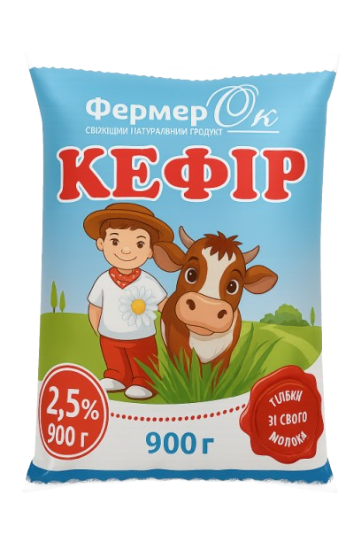 Кефір 2.5% жиру 900 г пакет ТМ ФермерОк